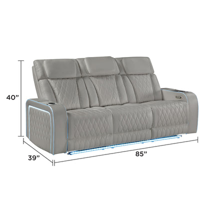 Electra - 3 Piece Power Reclining Sofa, Loveseat And Recliner Set With Power Headrests, Massage And LED Lighting