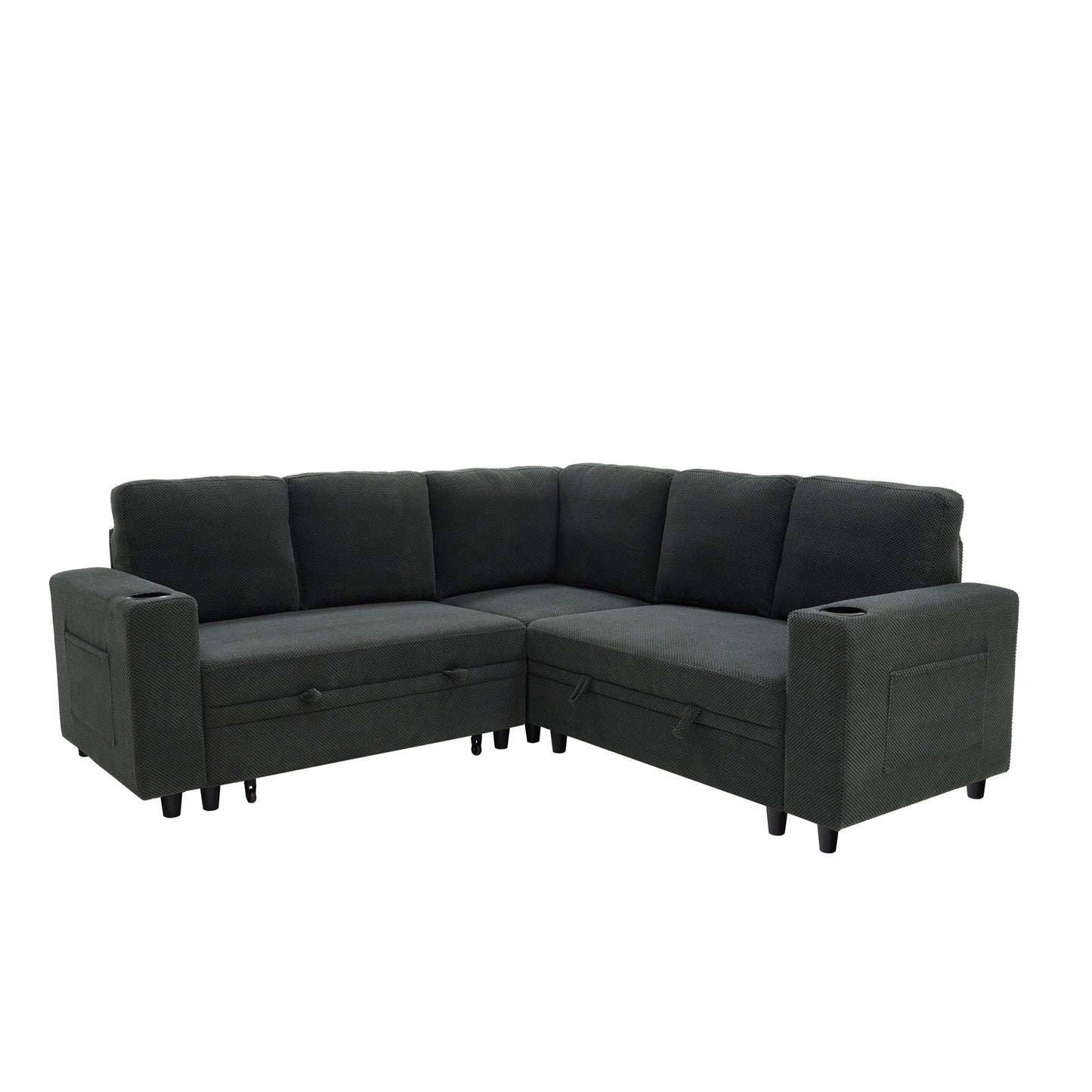 Upholstered L - Shape Sectional Sofa Bed With Pull Out Sleeper And Storage