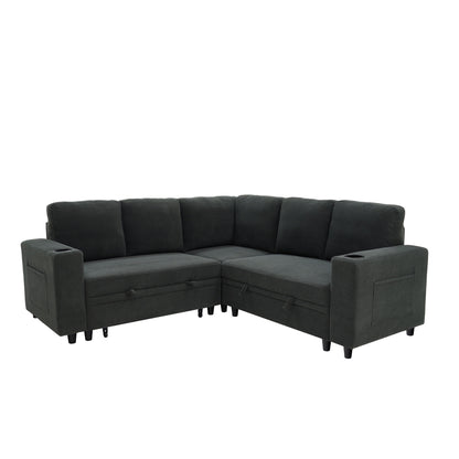 Upholstered L - Shape Sectional Sofa Bed With Pull Out Sleeper And Storage