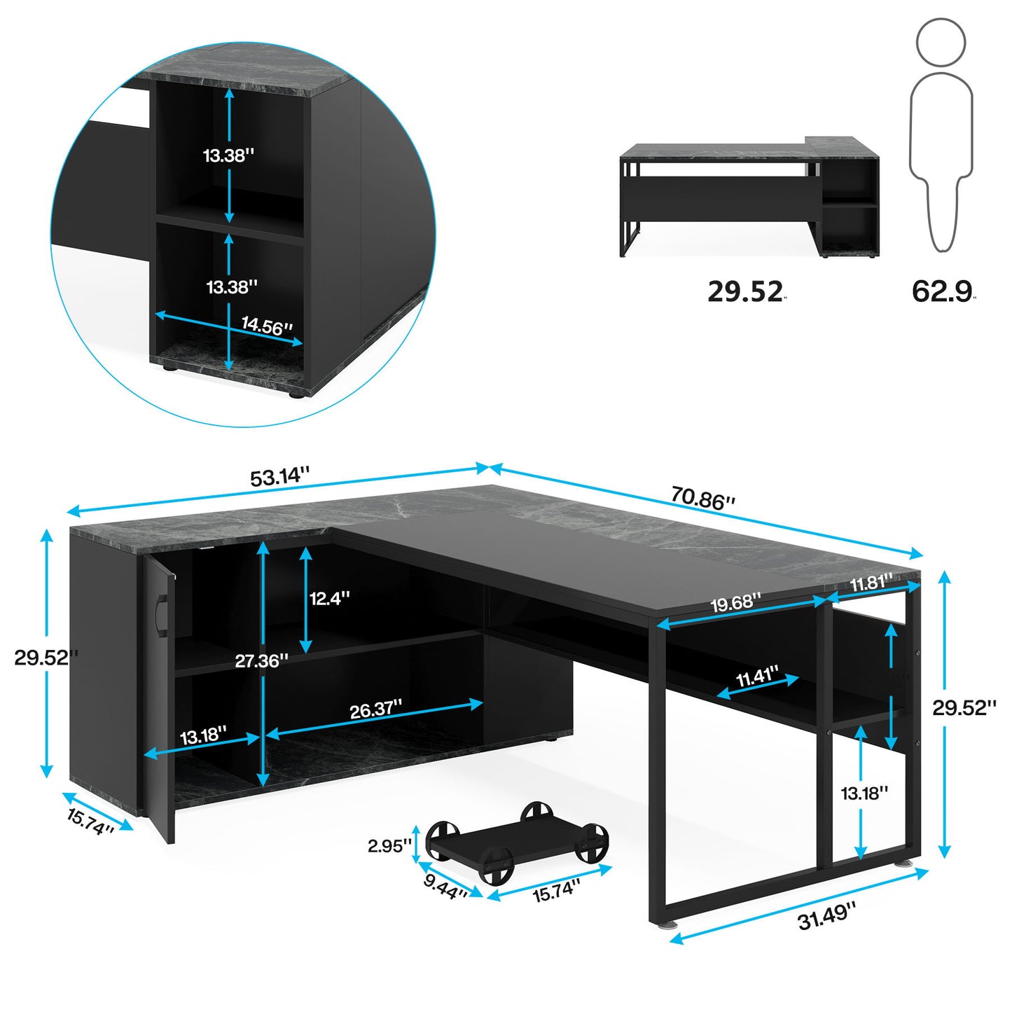 L-Shaped Executive Desk With Cabinet Storage
