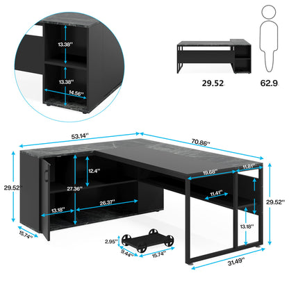 L-Shaped Executive Desk With Cabinet Storage