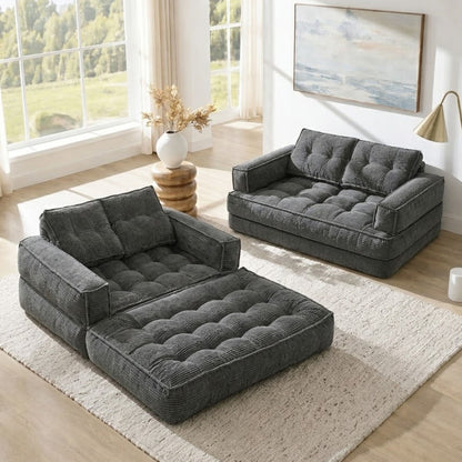 2 Seater Modular Corduroy Sofa With Chaise Lounge For Living Room