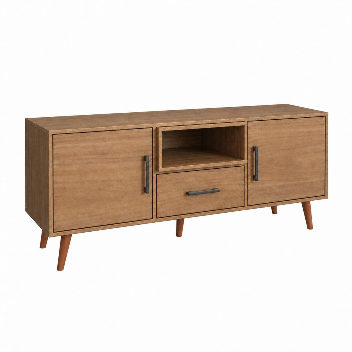 TV Stand For TVs Up To 60" With 2 Doors, 1 Drawer And 1 Open Shelf - Oak