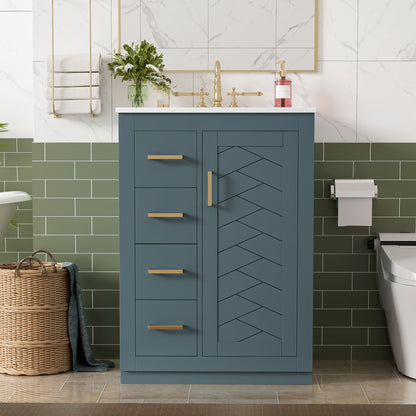 Bathroom Vanity With Integrated Sink, Rectangular Cabinet With 1 Door And 3 Drawers