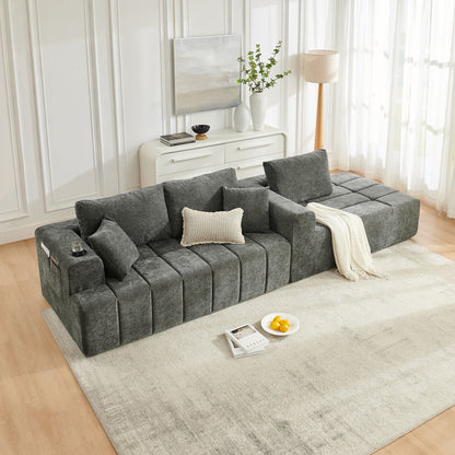 L - Shaped Sectional Sofa With Cup Holders & Side Pockets