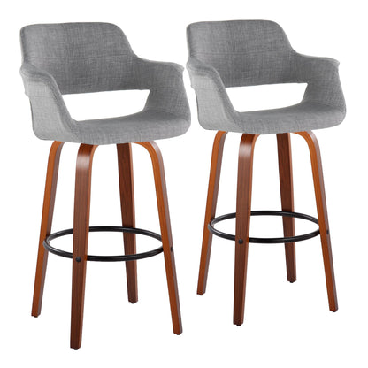 Vintage Flair - Mid Century Modern Fixed Height Barstool With Swivel With Round Footrest (Set of 2)