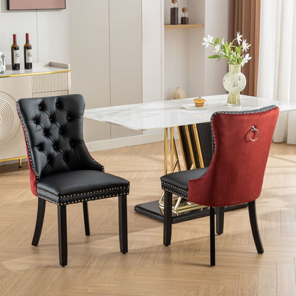 Nikki - Modern, High-End Tufted Solid Wood Contemporary PU And Velvet Upholstered Dining Chair With Wood Legs Nailhead Trim (Set of 2)