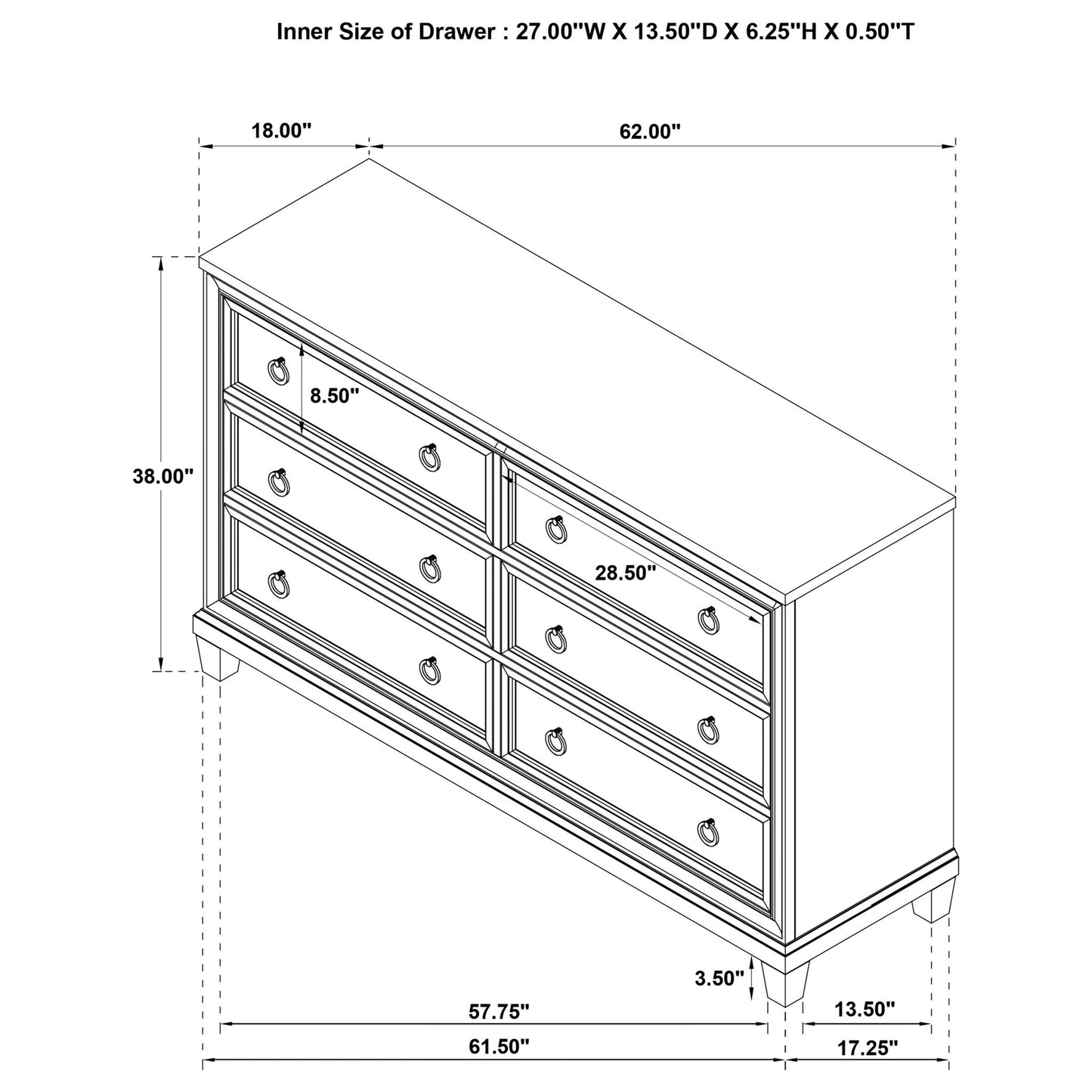 Wedner - 6 Drawer Dresser - Oak