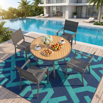 Outdoor Round Patio Table With Slatted Top - Gray