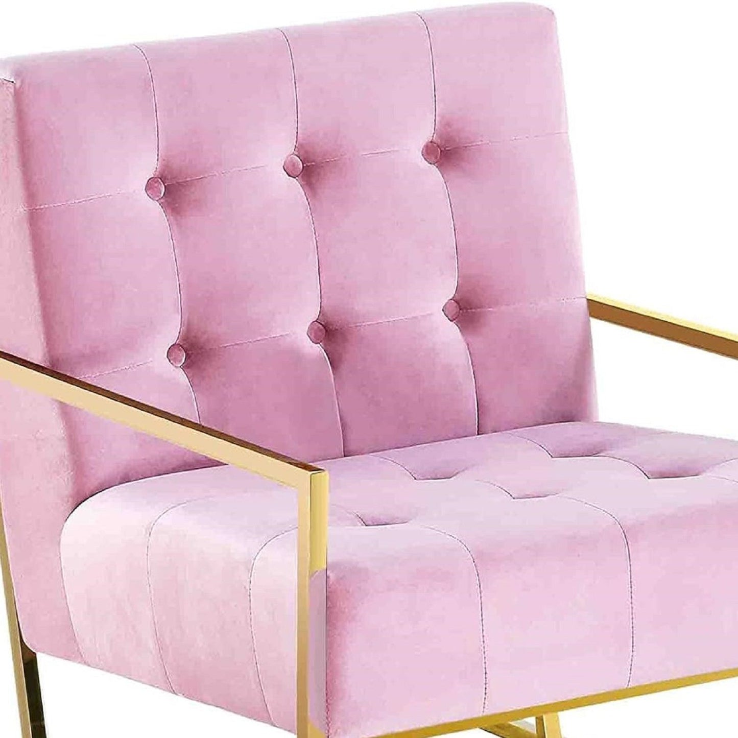 Tufted Accent Armchair With Frame For Living Room - Pink / Gold