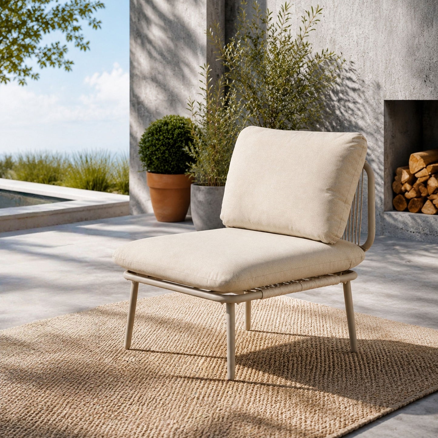 Modular Patio Armless Sofa Chair With Thick Cushion - Off White