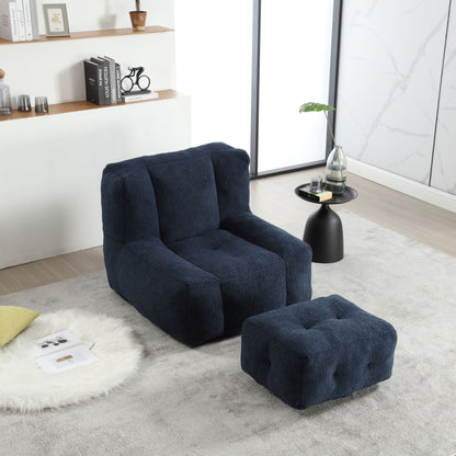 Modern Indoor Fluffy Bean Bag Chair With Memory Foam And Ottoman, Super Soft