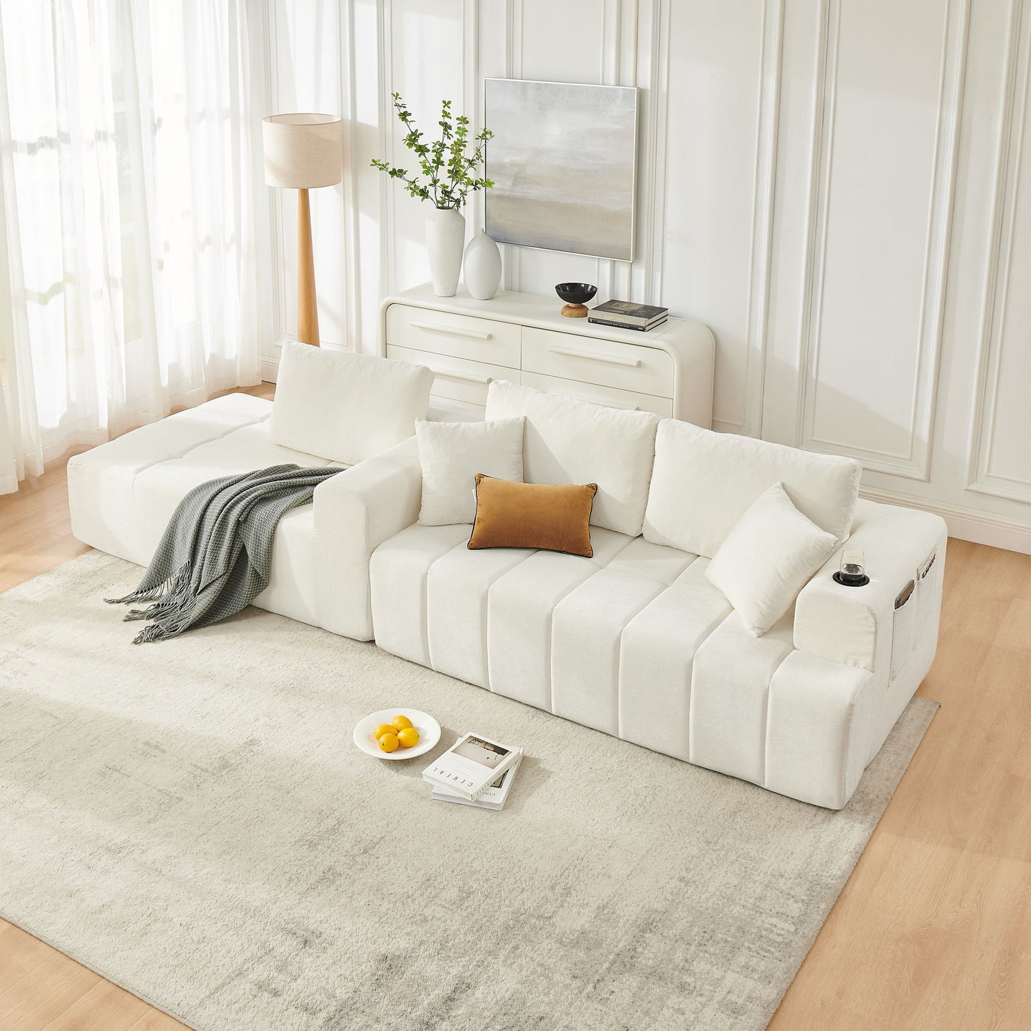 L - Shaped Sectional Sofa With Cup Holders & Side Pockets