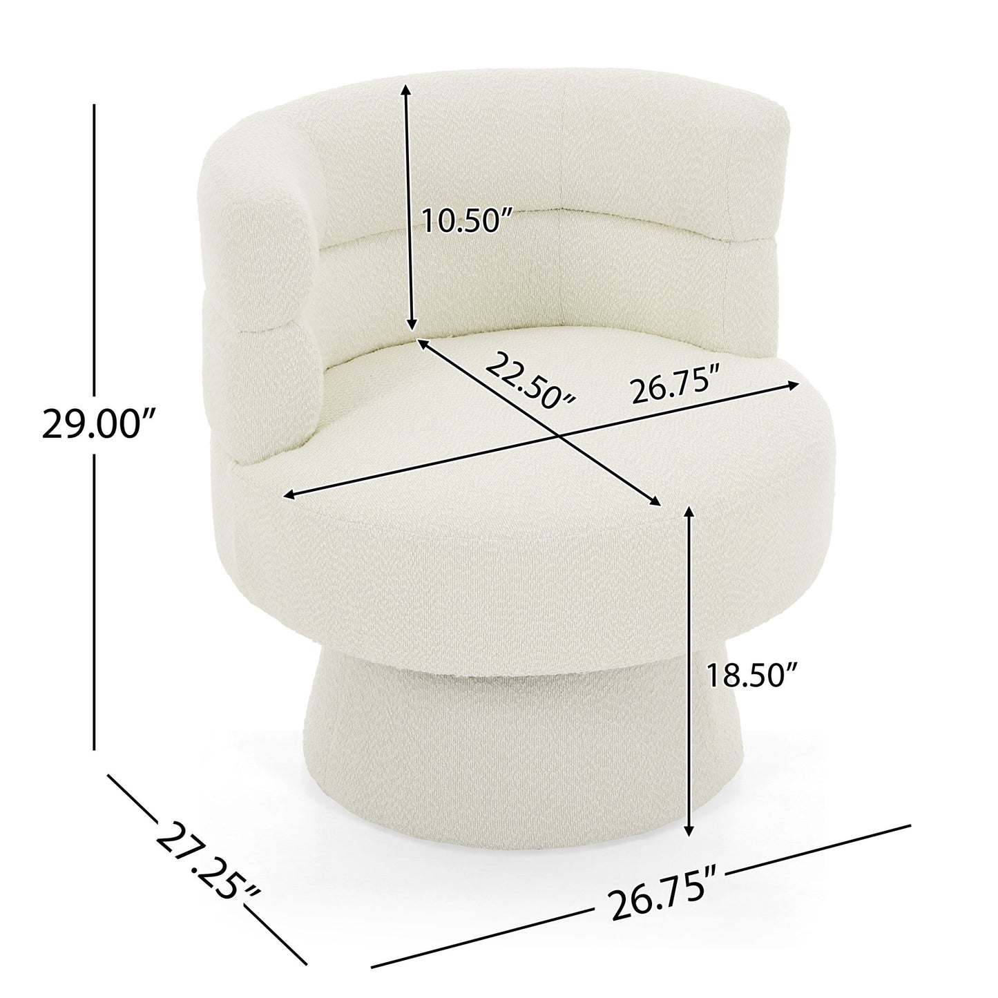 Swivel Accent Chair, 360° Rotating Design With Ergonomic Support For Living Room, Bedroom & Home Office - Cream White