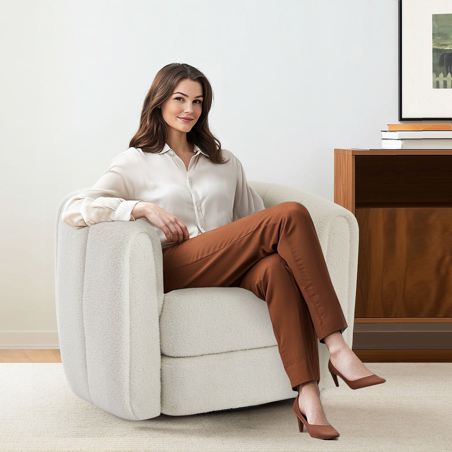 Swivel Accent Chair Wide Upholstered For Living Room