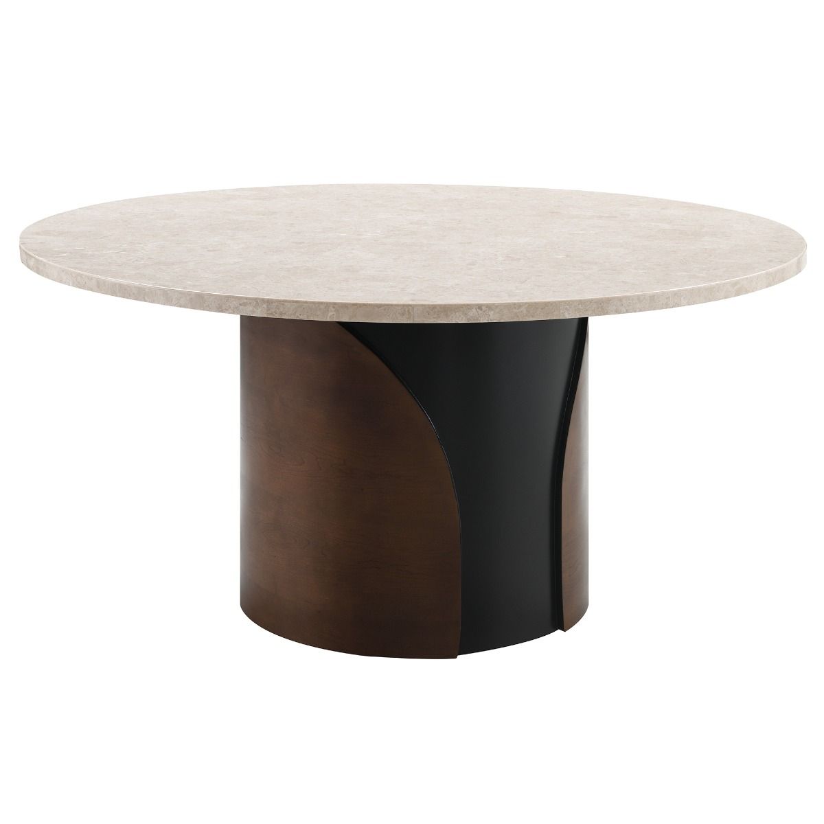 Rufina - Round Dining Table With Marble Top - Natural Marble Top & Walnut