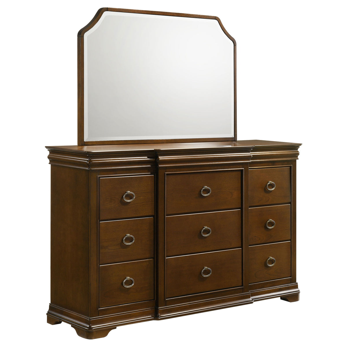 Leonide - 9 Drawer Dresser With Mirror - Cherry