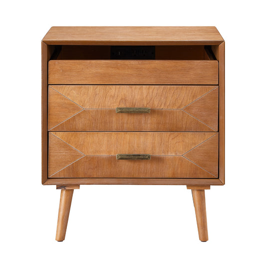 Nightstand With Charging Station, 2 Drawers And Open Shelf, USB / Type C Ports