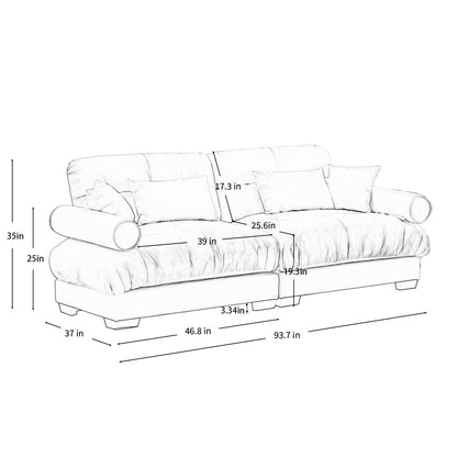 Modern Velvet Sofa With Bolstered Armrests And Pillows