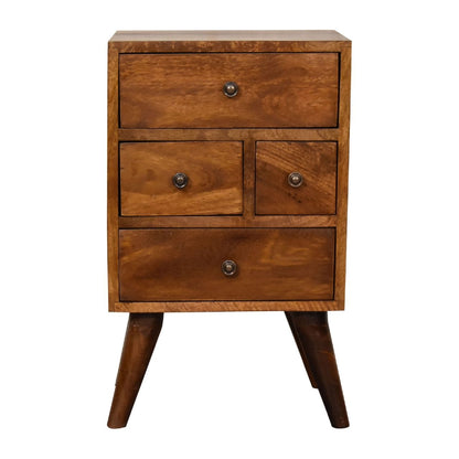 4 Drawer Multi Bedside Table - Chestnut