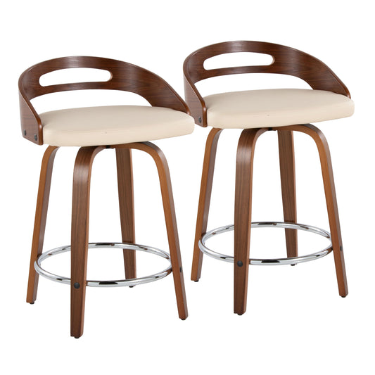 Cassis - Mid-Century Modern Fixed Height Counter Stool With Swivel (Set of 2) - Beige / Walnut