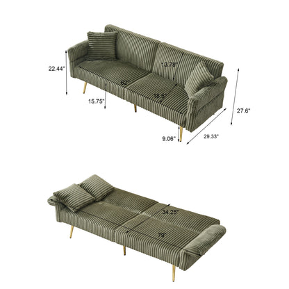 Luxury Corduroy Foldable Double Sofa Bed With Folding Armrests