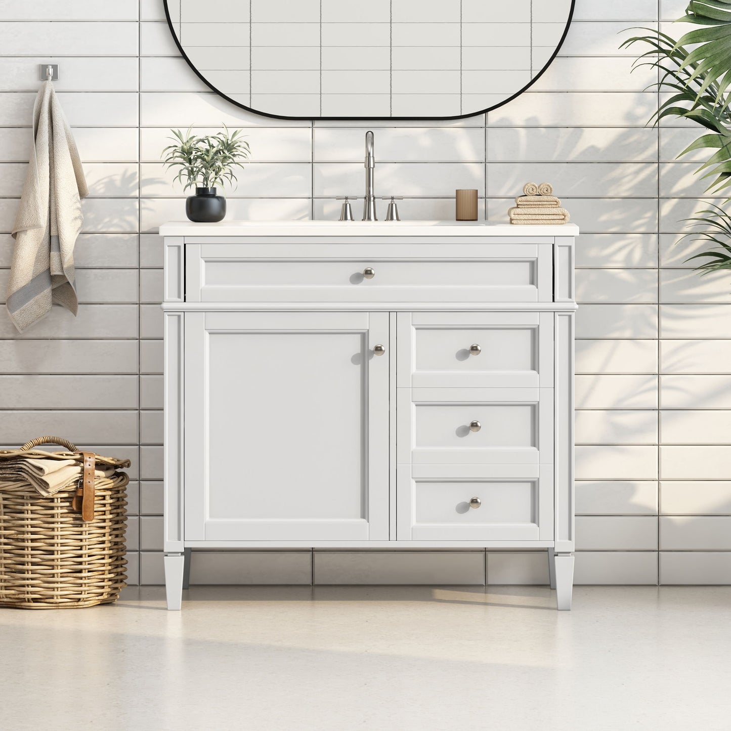 Bathroom Vanity & Top Sink, Modern Bathroom Storage Cabinet With 2 Drawers And A Tip-Out Drawer