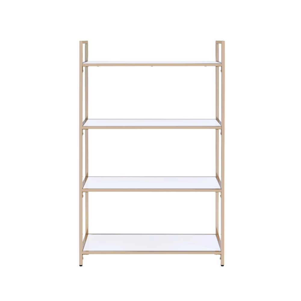 Ottey - Bookshelf - White High Gloss & Gold