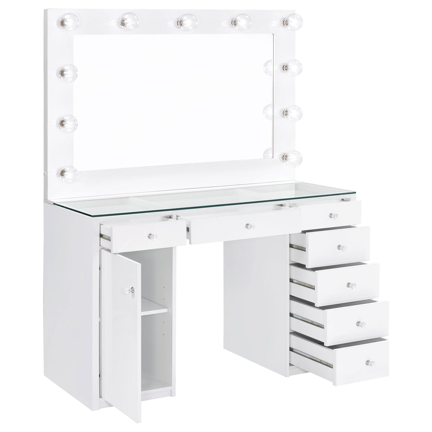 Fern - 7 Drawer Vanity Set With Mirror And Globe Lights