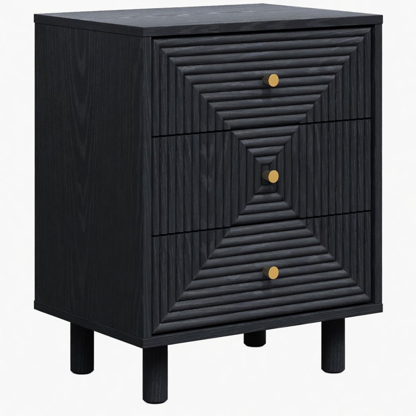 3 Drawer Nightstand - Black - Wood