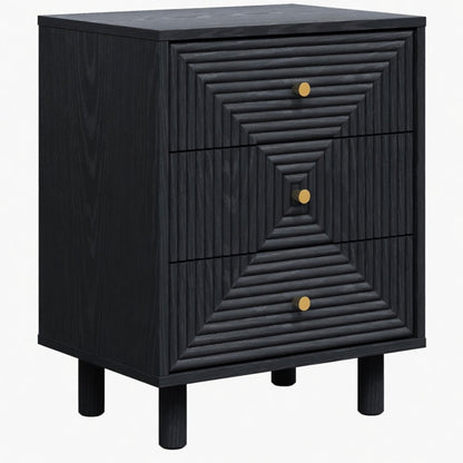 3 Drawer Nightstand - Black - Wood