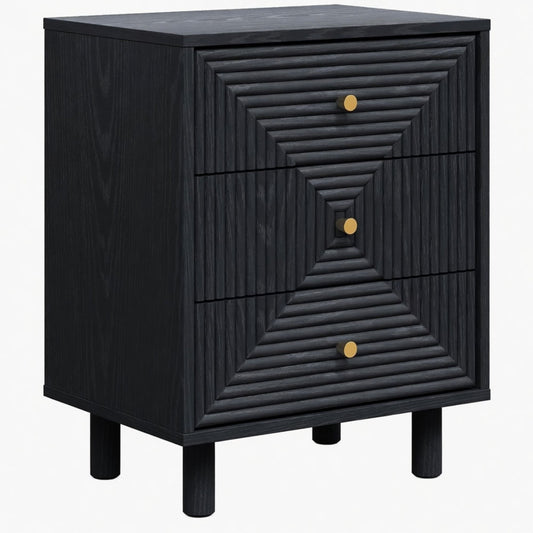3 Drawer Nightstand - Black - Wood