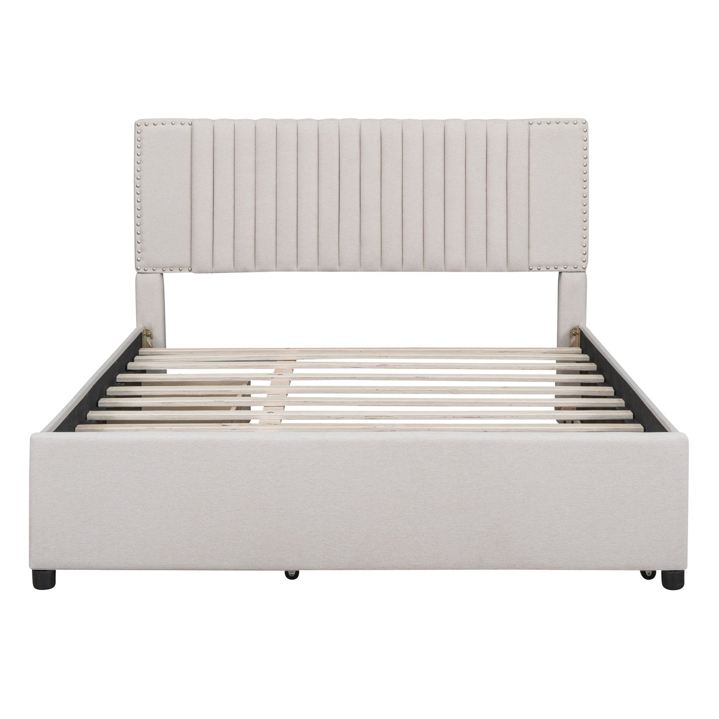 Upholstered Platform Bed With Drawers, Classic Headboard Design