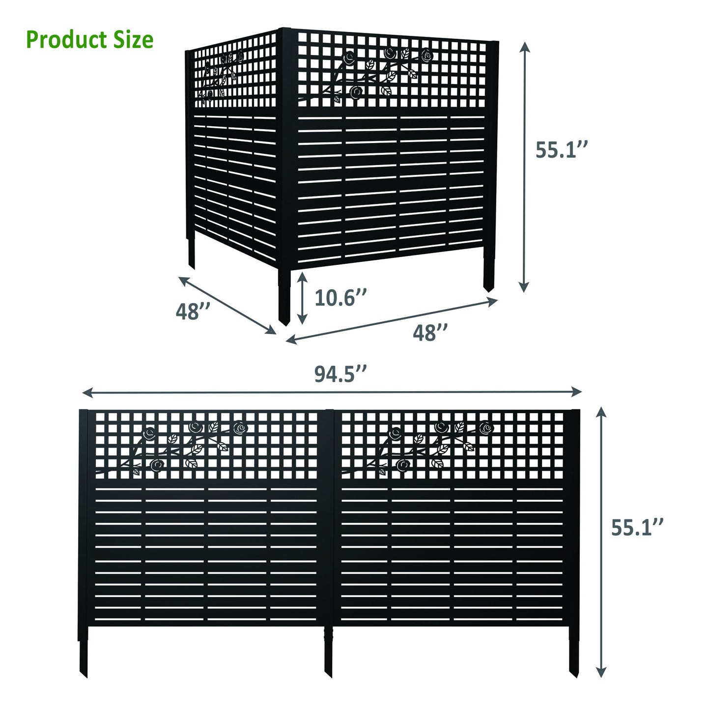 2 Panels Privacy Screen, Outdoor Privacy Panels, Trash Can Enclosure, Air Conditioner Fence - Black