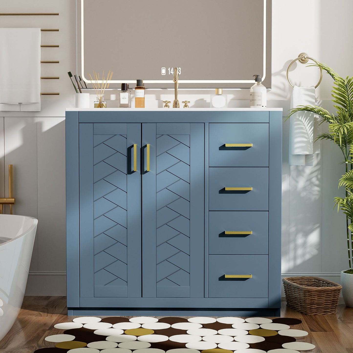 Bathroom Vanity With Sink, Storage Cabinet, Freestanding Set With 3 Drawers & Soft Closing Doors - Indigo