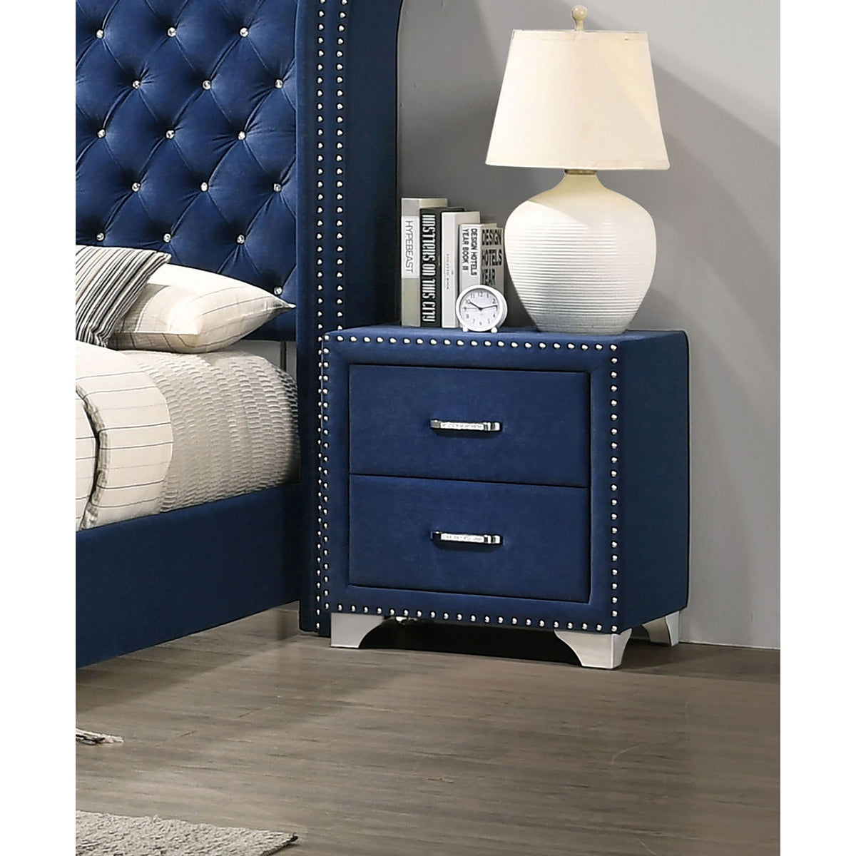 Upholstered 2 Drawer Nightstand With Accents