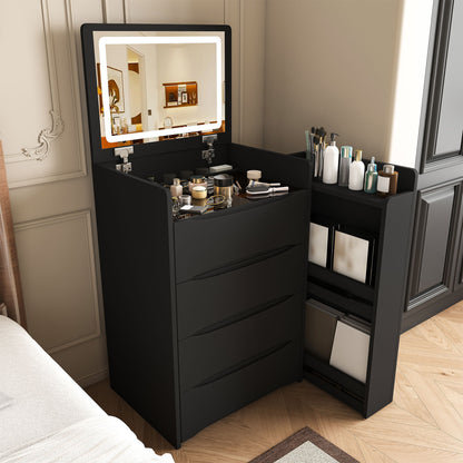 Flip Mirror Vanity Desk With Adjustable LED Lights & Stool For Bedroom
