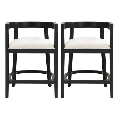 Modern Rubberwood Counter Stool Set With Upholstered Seats