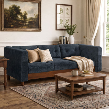 3 Seater Sofa With Square Arms, Tufted Pillow Back For Living Room