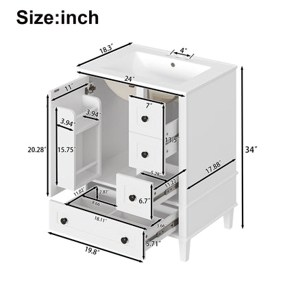 Bathroom Vanity With Integrated Basin, Soft Close Drawers, Door Mounted Double Layer Shelf
