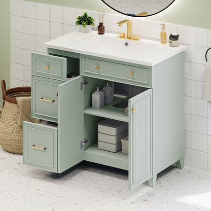 Bathroom Vanity, Transitional Style Bathroom Cabinet With Resin Sink, Single Bathroom Cabinet, With 2 Drawers And 1 Adjustable Storage Shelf, 2 Soft-Close Doors