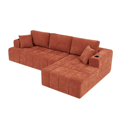 L - Shaped Sectional Sofa With Cup Holders & Side Pockets