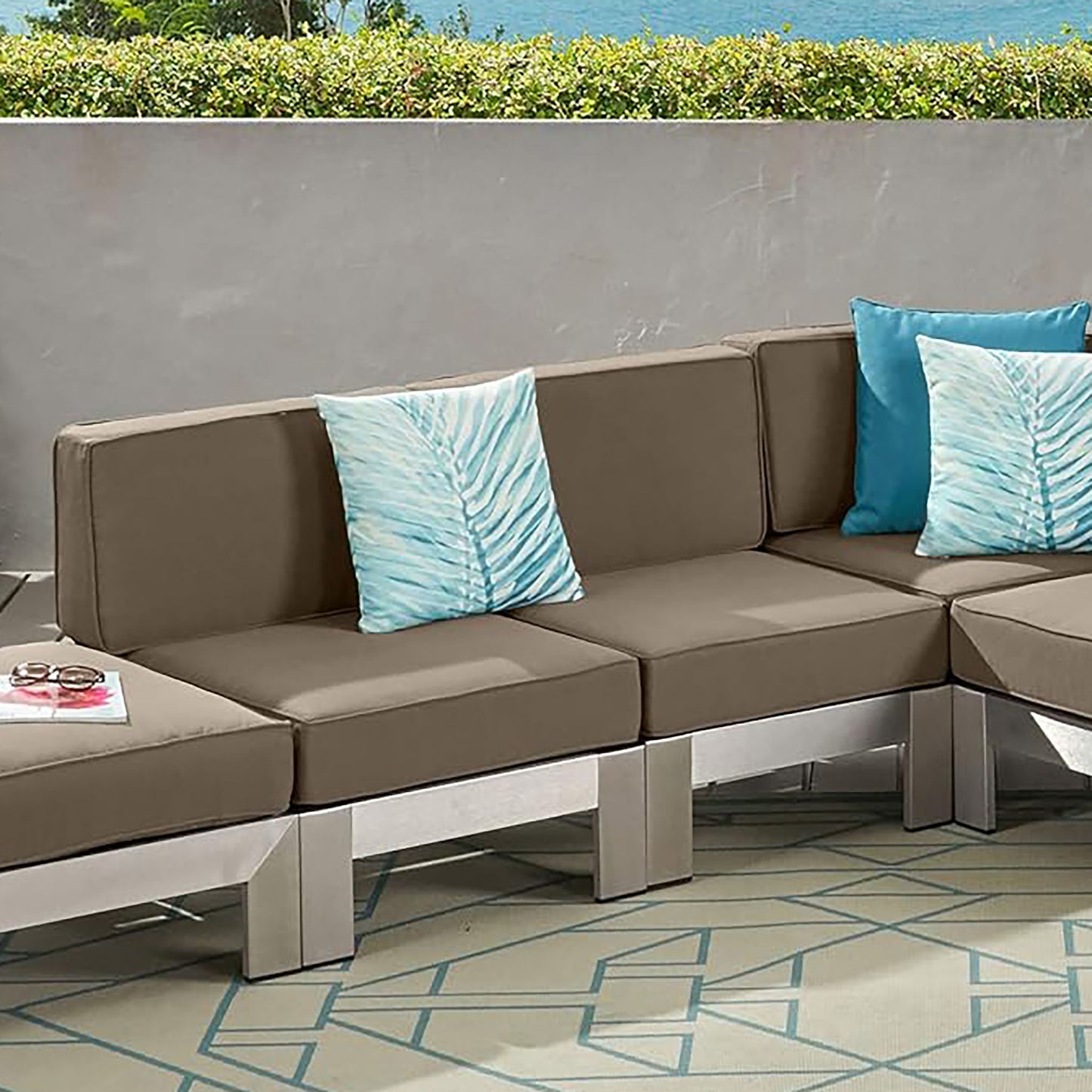 Outdoor Aluminum Armless Chair With Cushion - Silver