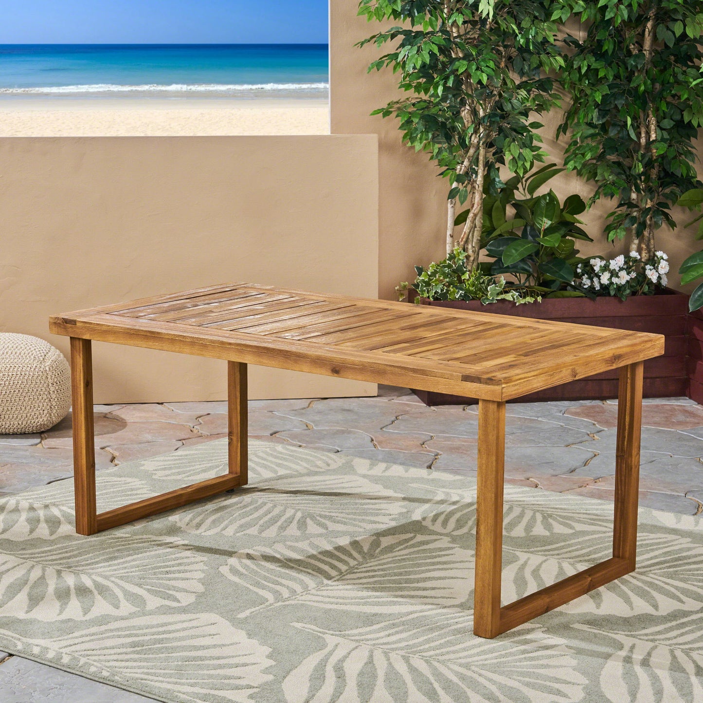 Outdoor Acacia Wood Dining Table, Sandblast Finish