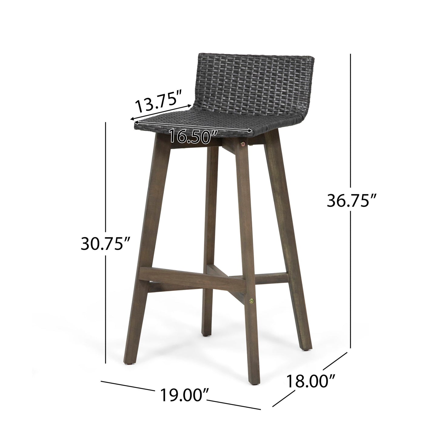 Equinox - Outdoor Barstool With Rattan Wicker Top And X Stretcher Frame (Set of 2)