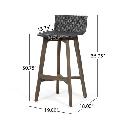Equinox - Outdoor Barstool With Rattan Wicker Top And X Stretcher Frame (Set of 2)