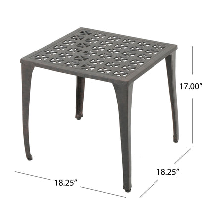 Lunaire - Outdoor Square Cast Aluminum Side Table With Lattice Top And Curved Legs - Bronze