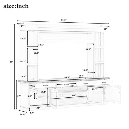 Extra Long TV Stand With 7 Color LED Lights, Adjustable Shelves & Storage Cabinets