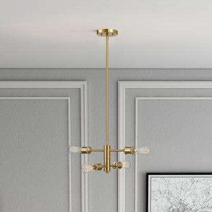 Trellis - 4 Lights Modern Gold Chandelier Vintage Pendant Fixture For Living Room - Clear / Gold