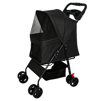 Foldable Pet Stroller For Small Dogs And Cats With Multi Functional Tray